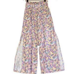 NEW $148 LA PORTE SWIM PAPERBAG LINEN BLEND PANTS IN SWIRL PRINT SIZE M